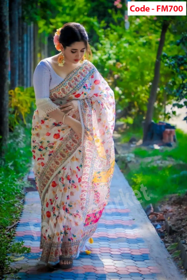 skin printed half silk saree